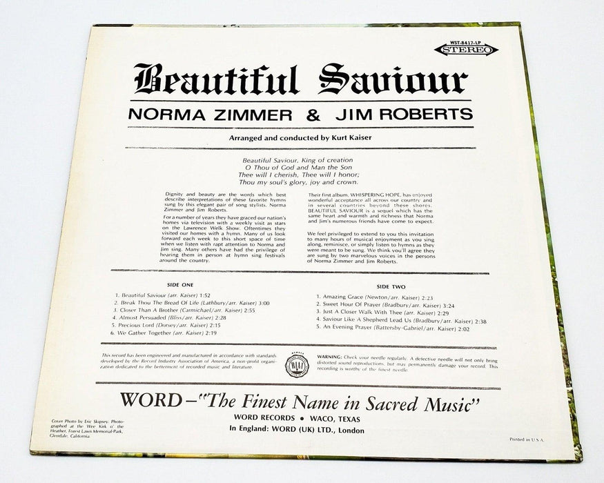 Jim Roberts & Norma Zimmer Beautiful Saviour 33 RPM LP Record Word WST-8417-LP 2