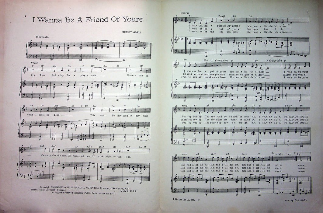 Vintage Childrens Sheet Music I Wanna Be A Friend Of Yours 1947 Kermit Goell 2