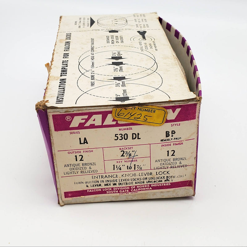 Falcon Entrance Knob Lever Lock Antique Bronze US12H 2-3/4in BS Keyed NOS 8