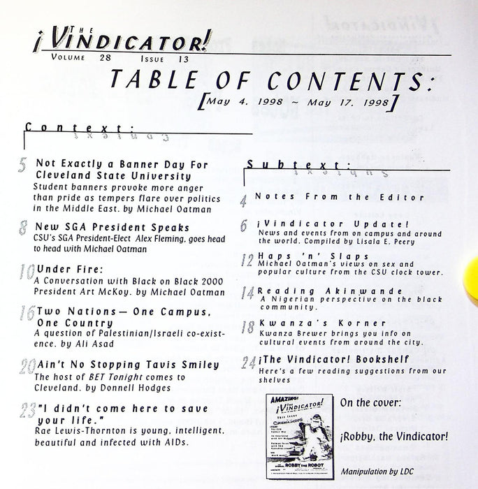 The Vindicator Magazine 1998 Vol 28 # 13 Art McKoy, Tavis Smiley 2