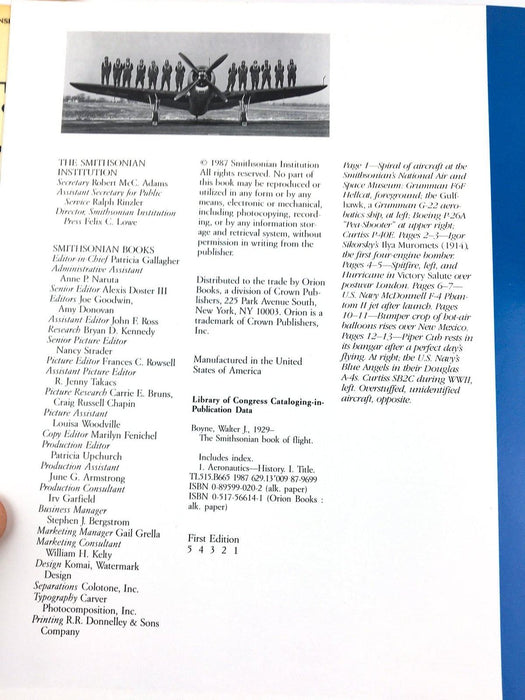 The Smithsonian Book Of Flight Walter J. Boyne 1987 Smithsonian 4