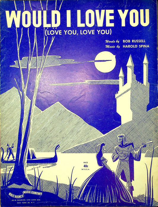 Sheet Music Would I Love You Walt Disney Music Bob Russell Harold Spina 1950 1