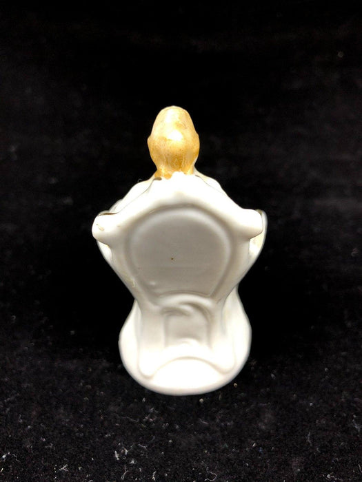 Occupied Japan Victorian Gentleman Sitting in Chair Ghost White Gold Accents 3" 3