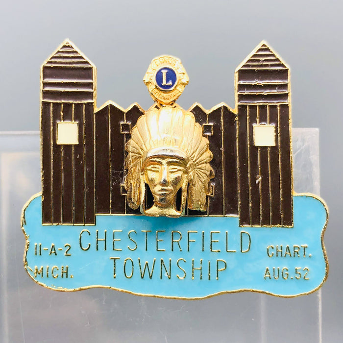 Vintage Lions Club Lapel Pin Pinback Chesterfield Township 11-A-2 Michigan Teal