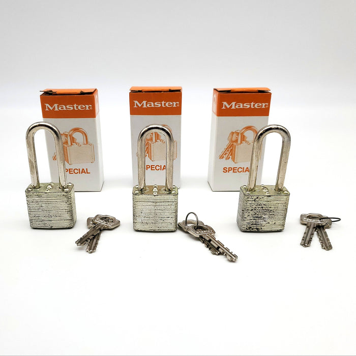 3x Master Lock Padlocks No 026 1.5" Shackle Keyed Alike 105-L-F Vintage USA Made