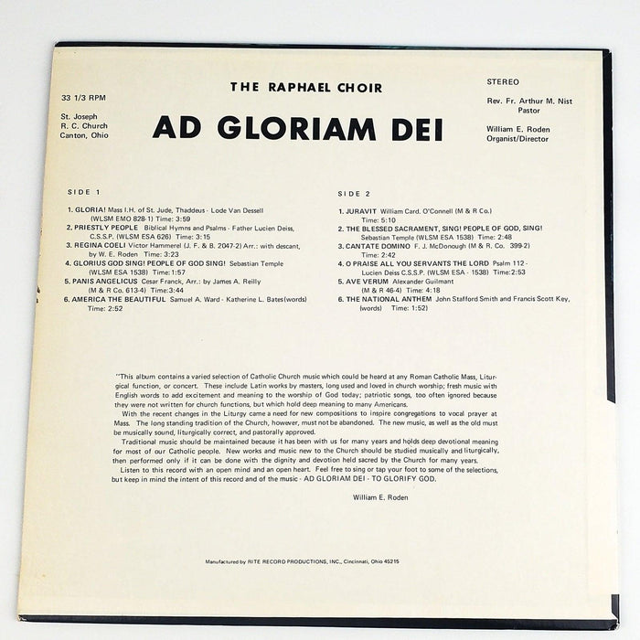 The Raphael Choir Ad Gloriam Dei Record 33 RPM LP SC 46 1970 2