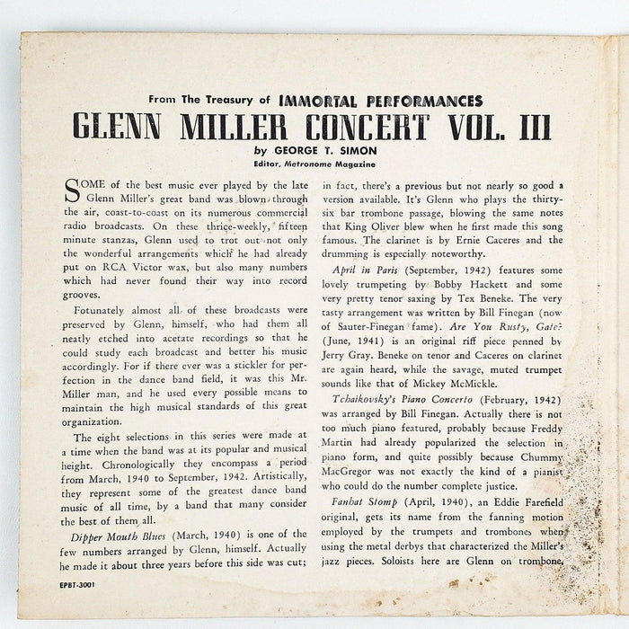 Glenn Miller Glenn Miller Concert Vol. 3 Record 45 RPM Double EP RCA Victor 3