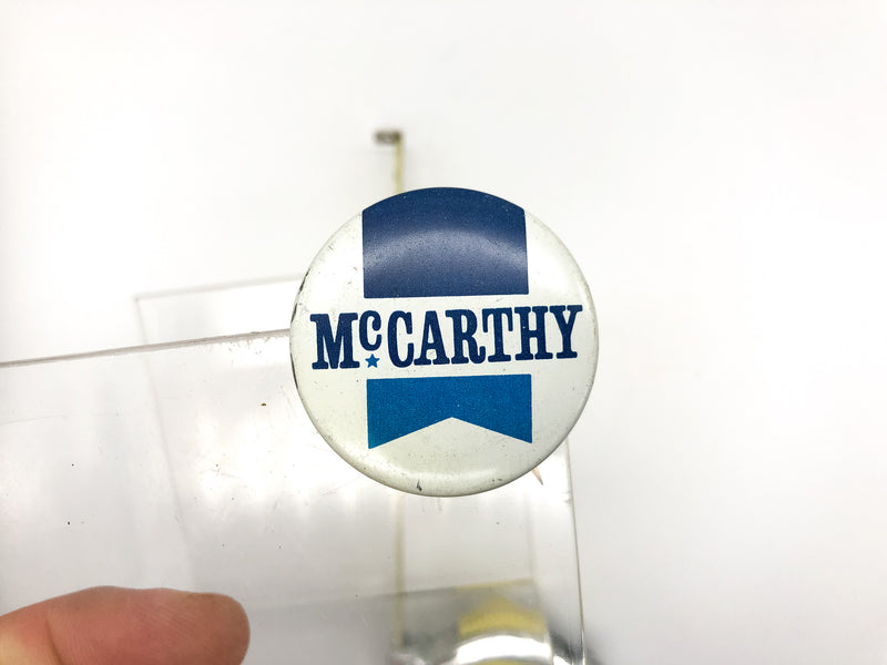 Vintage McCarthy Pinback Button Political Campaign White Blue Teal Labor Union