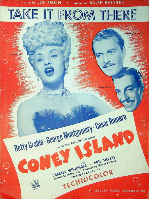 Coney Island Musical Sheet Music Take It From There Betty Grable Robin Rainger 1