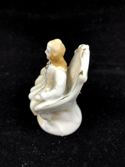 Occupied Japan Victorian Gentleman Sitting in Chair Ghost White Gold Accents 3" 4