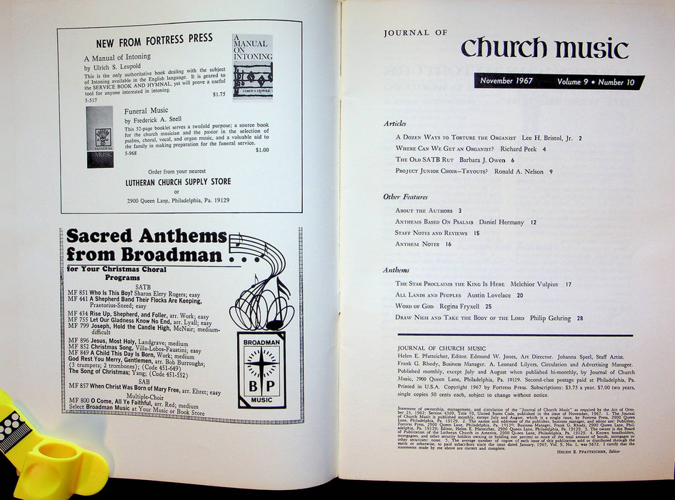 Journal of Church Music Magazine Nov 1967 Ways to Torture the Organist L Bristol 4