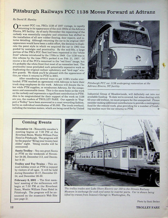 Trolley Fare Magazine Oct 2000 Single Truck Passenger Car Cincinnati PA Museum