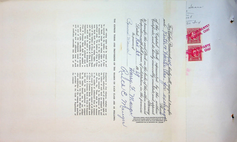 Reiter Dairy Company Stock Certificate Bond Scripophilly Akron Ohio 1965 No 237