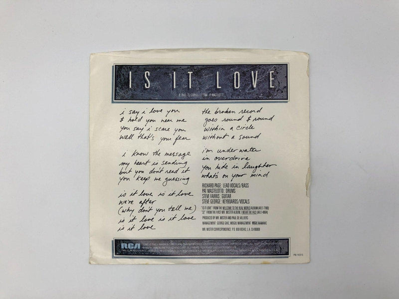 Mr. Mister Is It Love / 32 Record 45 RPM 7" Single PB-14313 RCA Victor 1985 2