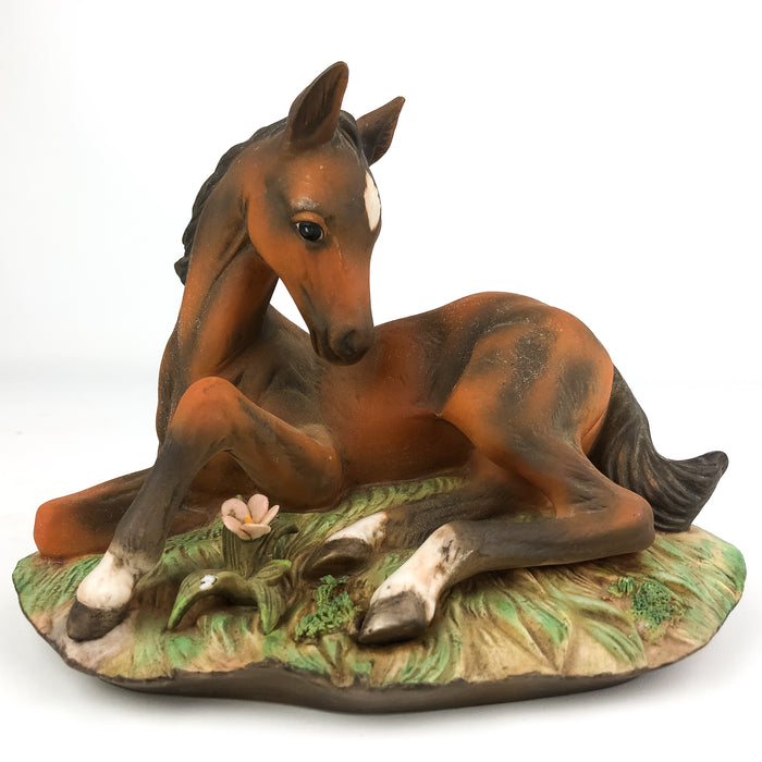 Homeco Masterpiece Porcelain Horse Colt Reddish Brown Laying Down 1982