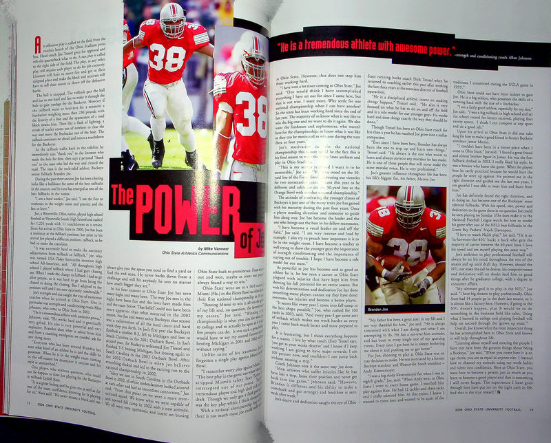 Ohio State Buckeye Football Program Oct 9 2004 Vs. Wisconsin Badgers Branden Joe