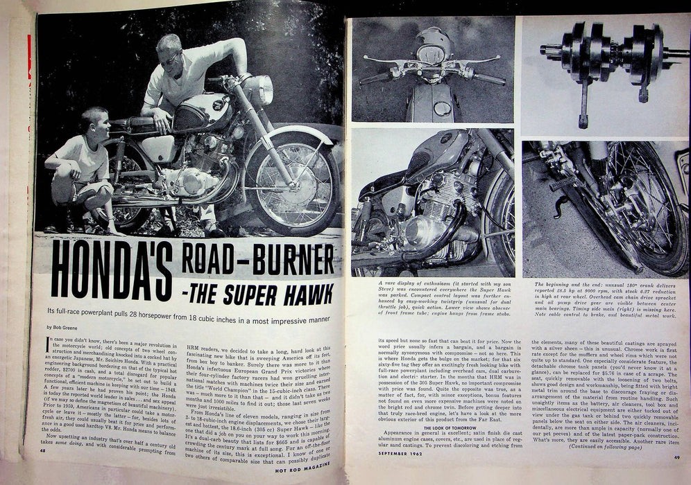 Hot Rod Magazine September 1962 Mighty Midgets Fired Hondas Super Hawk