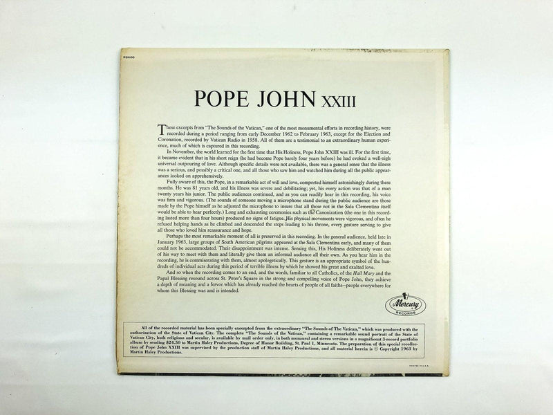 Pope John XXIII Record 33 RPM LP Sounds of the Vatican RS600 Mercury 1963 3