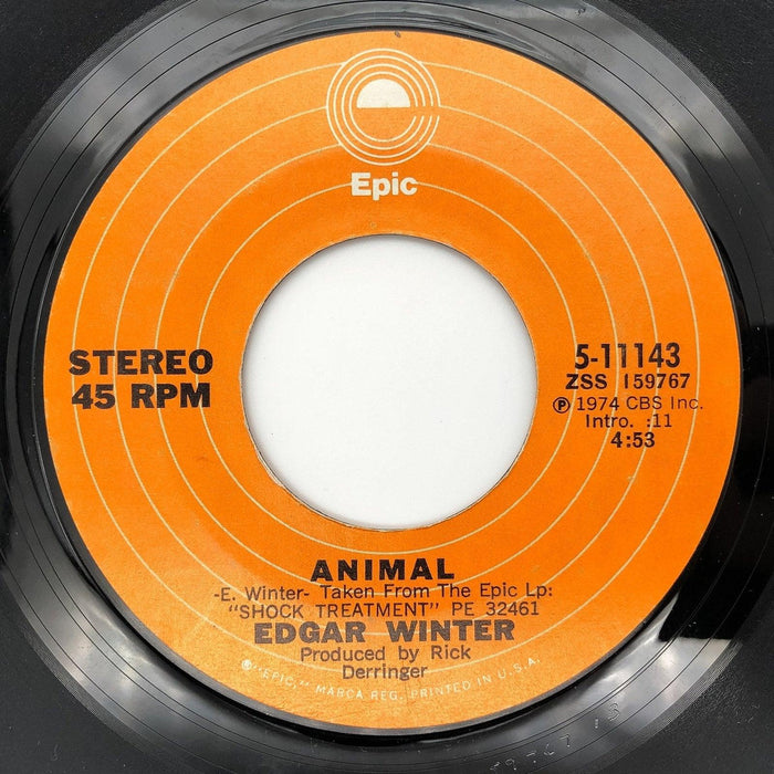 Edgar Winter Animal / River's Rising' Record 45 RPM Single S-11143 Epic 1974 4