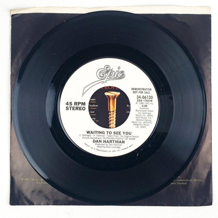 Dan Hartman Waiting To See You Record 45 RPM Single 34-06130 Epic 1986 Promo 4