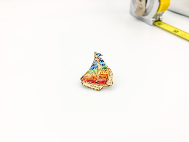 Womens Bowling Association Lapel Pin Pinback Monroe MWBA Rainbow Sailboat Enamel