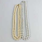Vintage Long White Faceted & Pressed Design Plastic Bead Necklaces - Lot of 2 1