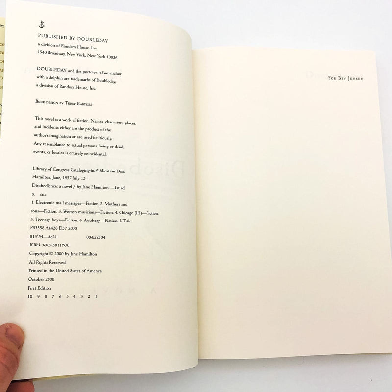 Disobedience Hardcover Jane Hamilton 2000 Teenage Boys Adultery Musicians 1st Ed 8