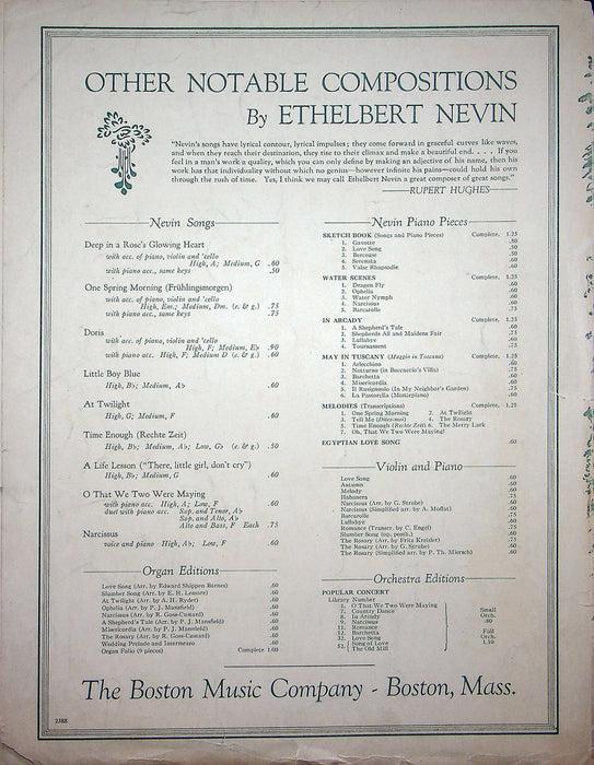 Sheet Music Narcissus Ethelbert Nevin 1899 G Schirmer Boston Music Co Antique 3