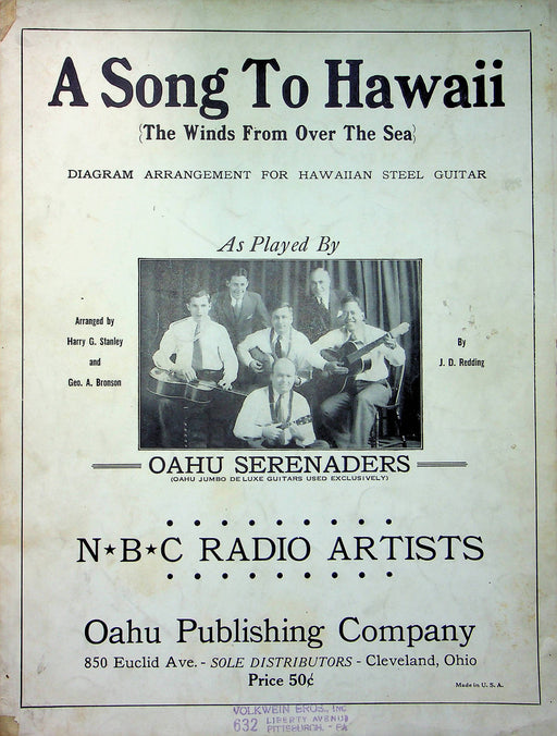 Oahu Serenaders Sheet Music A Song To Hawaii 1933 Winds From Over The Sea Guitar 1