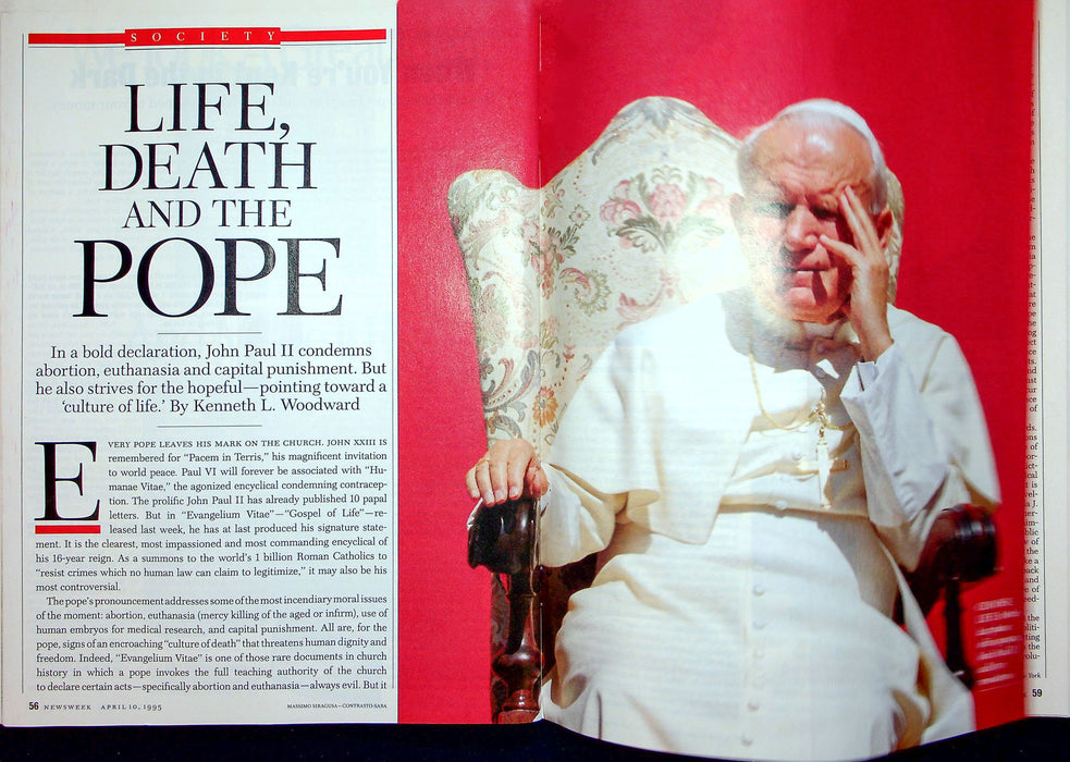 Newsweek Magazine April 10 1995 Pope John Paul II Death Plea To Americans