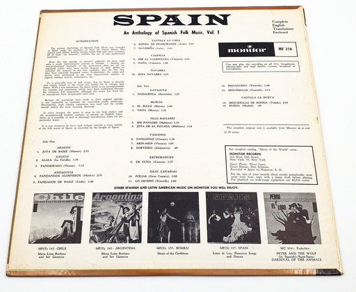Spain An Anthology of Spanish Folk Music Vol 1 33 RPM LP Record Monitor 1962 2