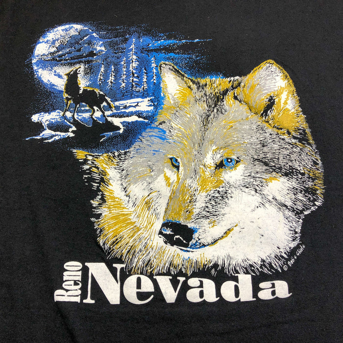 Vintage Reno Nevada T Shirt 2XL Hanes 50 50 Poly Cotton Wolf Howl Moon Souvenir