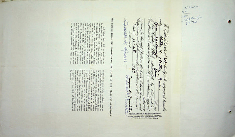 Reiter Dairy Company Stock Certificate Bond Scripophilly Akron Ohio 1967 No 315