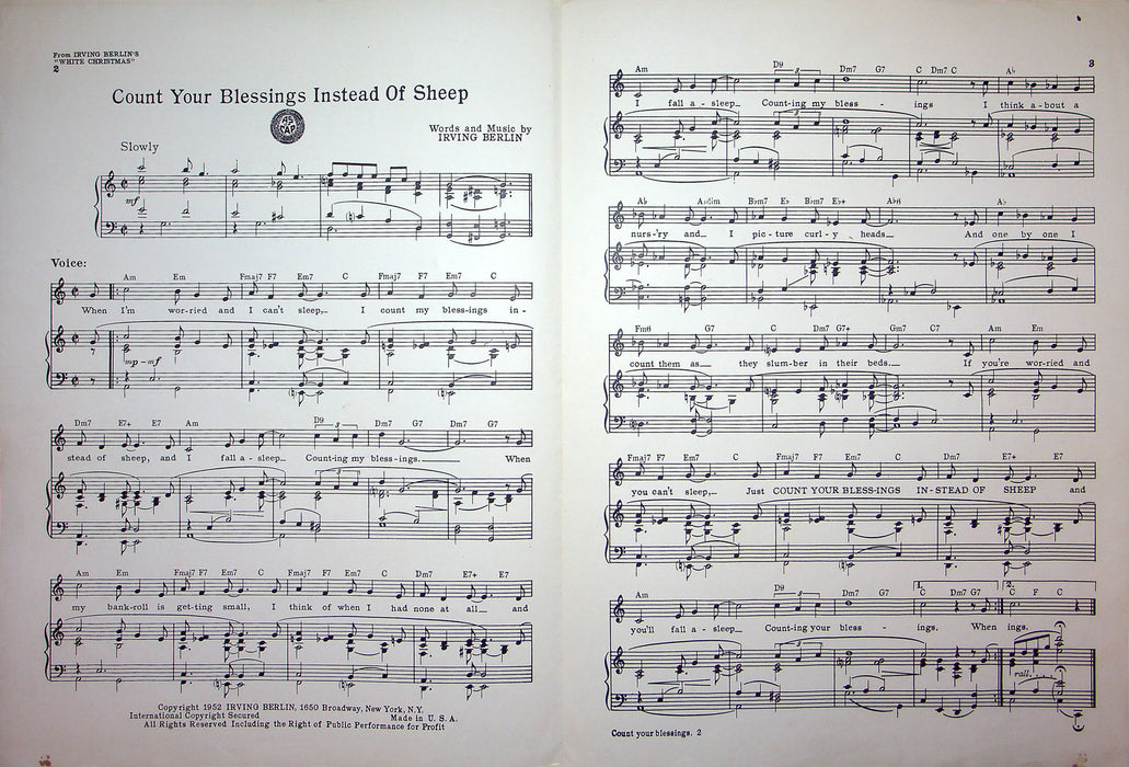 Sheet Music Count Your Blessings Instead Of Sheep Irving Berlin White Christmas 3