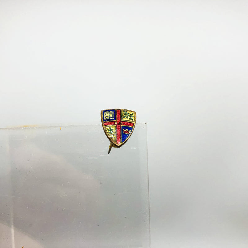 Vintage Coat Of Arms Lapel Pin H W Miller C. U. Initials Book Crown Olive Branch