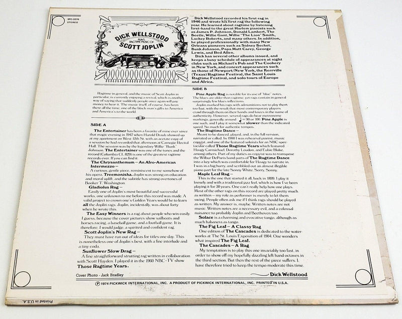 Dick Wellstood Plays Ragtime Music Of The Sting 33 RPM LP Record Pickwick 1975 2