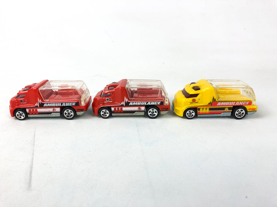 Hot Wheels Rapid Response Ambulance Red & Yellow Lot of 3 Malaysia 2010 Diecast