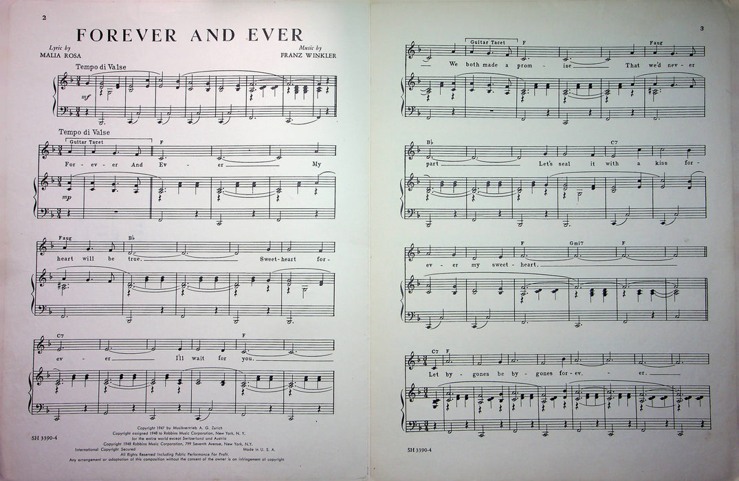 Gracie Fields Sheet Music Forever And Ever 1948 Malia Rosa F Winkler Love Song 2