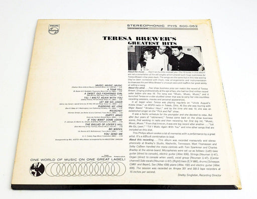 Teresa Brewer Teresa Brewer's Greatest Hits 33 RPM LP Record Philips 1962 2