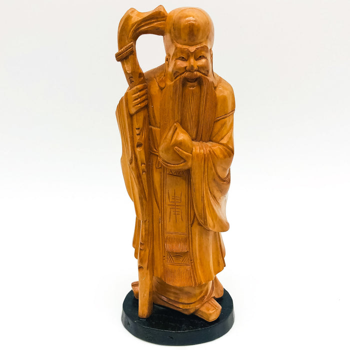 Hand Carved Wood Confucious Statue Figurine Bearded Immortal Chinease Vintage