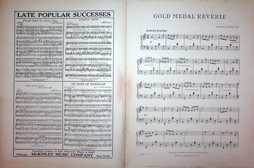 Sheet Music Gold Medal Reverie Series Harold Spencer 1912 Pupil Advancement Song 2