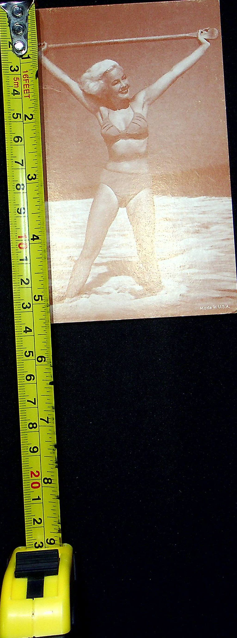 US 50s Pin Up Promo Photo Card Woman Blond Bombshell Bikini Swimsuit Boat Paddle