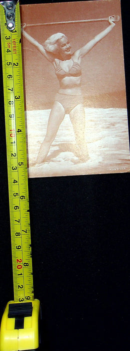 US 50s Pin Up Promo Photo Card Woman Blond Bombshell Bikini Swimsuit Boat Paddle