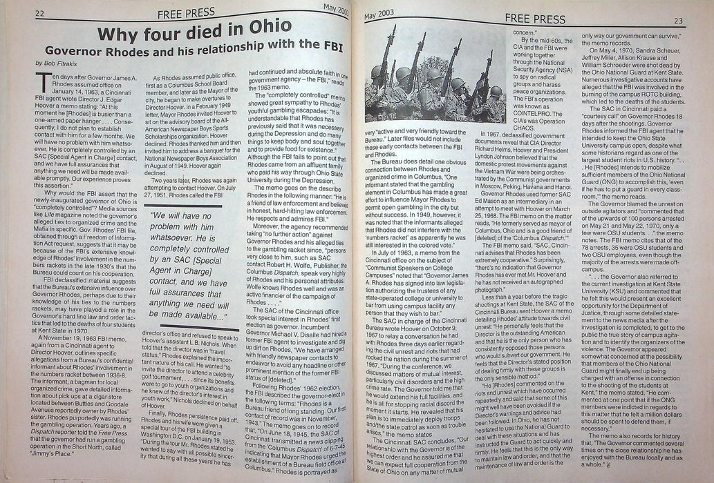 The Free Press Magazine May-Jun 2003 Kent State Shootings May 4th Conspiracy OH