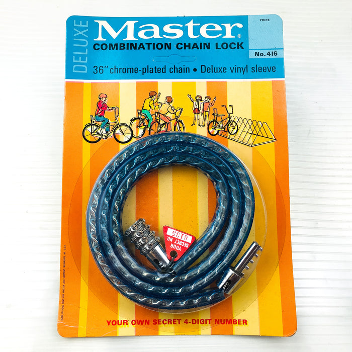 Master Combination Chain Lock 36" Chrome Plated Vinyl Sleeve Vintage 416 New NOS