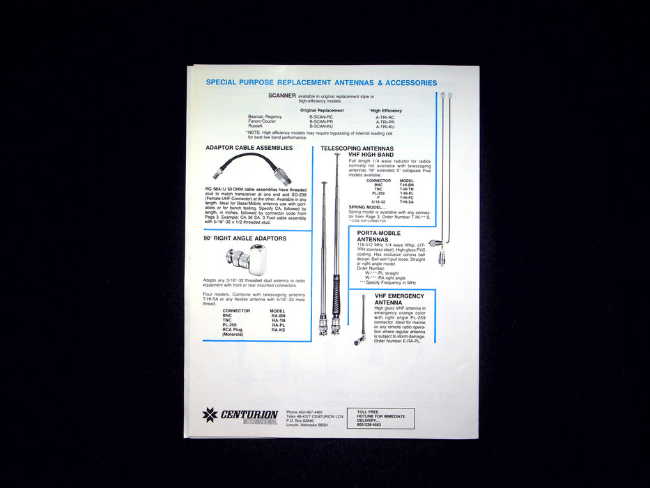 1981 Centurion International Battery & Antenna Catalogs w/ Price Lists