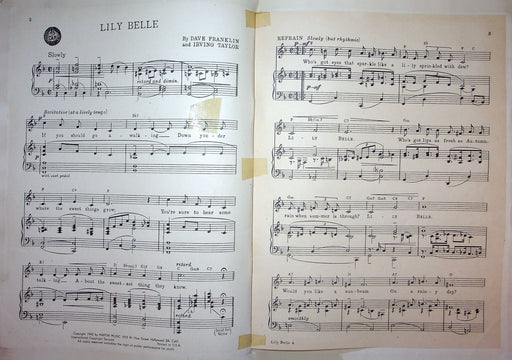 Sheet Music Lily Belle Frank Sinatra Dave Franklin Irving Taylor 1945 WW2 Song 2