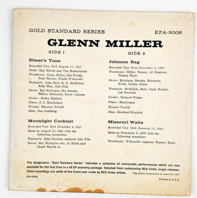 Glenn Miller Self Titled Elmer's Tune Record 45 RPM EP EPA-5008 RCA Victor 1957 2