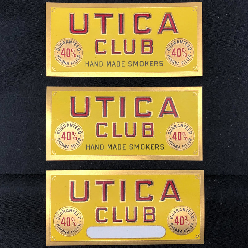 Utica Club Hand Made Smokers Cigar Label Box Wrapper Embossed Original Unused