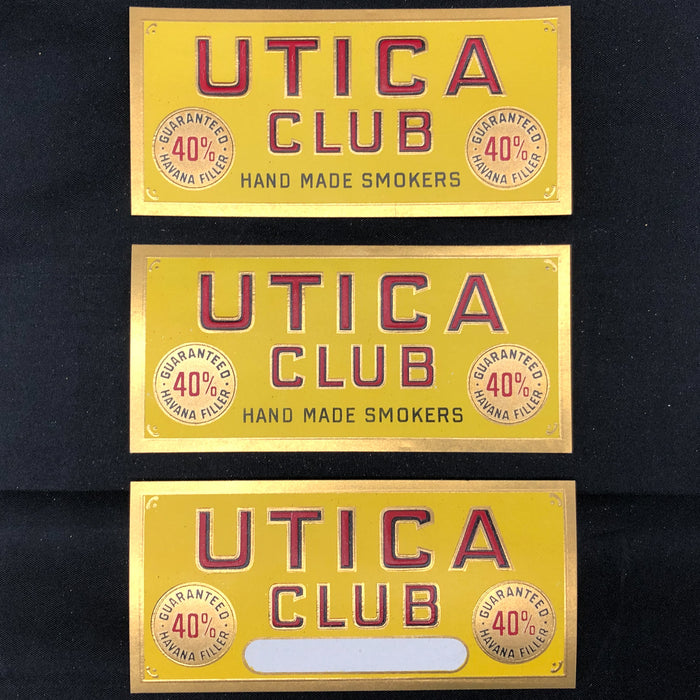 Utica Club Hand Made Smokers Cigar Label Box Wrapper Embossed Original Unused